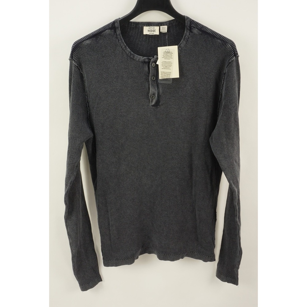 New HEDGE Vintage Navy Acid Wash Textured Long Sleeve Henley Shirt Men's 2XL
